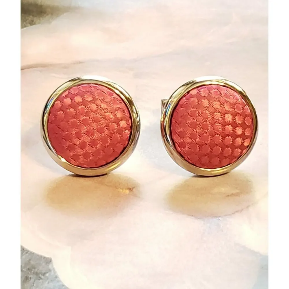 Pink Fabric Cuff Links Vintage‎ Silver Tone Formal Cuff Links cl-